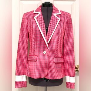 Ecru Red Houndstooth Check Tailored Women’s Blazer